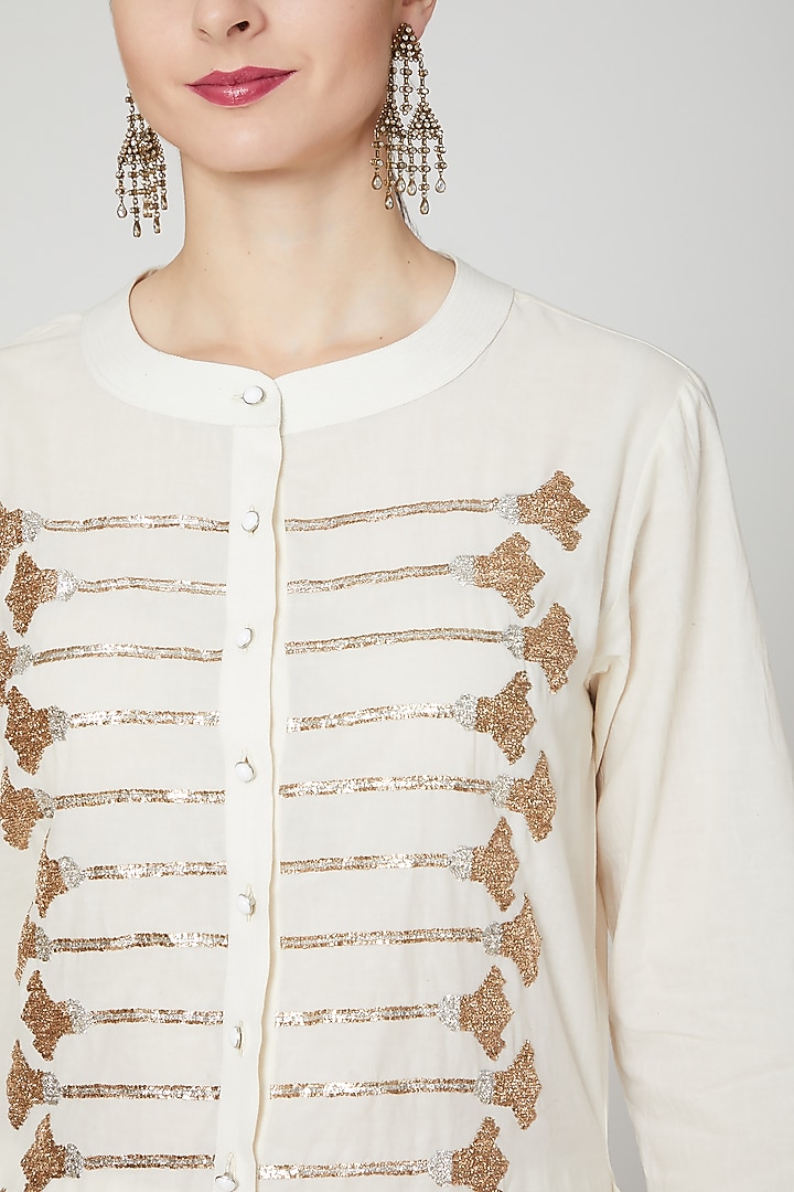 Ivory Embroidered Kurta & Salwar Pants by Mohammad Mazhar at Pernia's Pop Up Shop