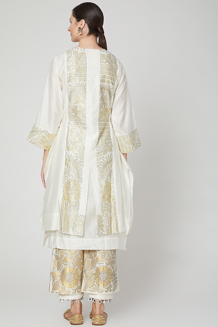 Ivory Embroidered Kurta & Palazzo Pants by Mohammad Mazhar at Pernia's Pop Up Shop