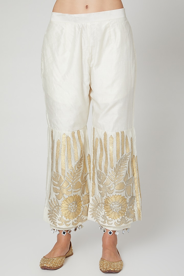 Ivory Embroidered Kurta & Palazzo Pants by Mohammad Mazhar at Pernia's Pop Up Shop