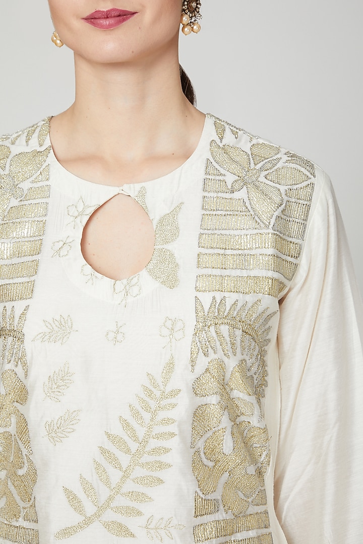 Ivory Embroidered Kurta & Palazzo Pants by Mohammad Mazhar at Pernia's Pop Up Shop