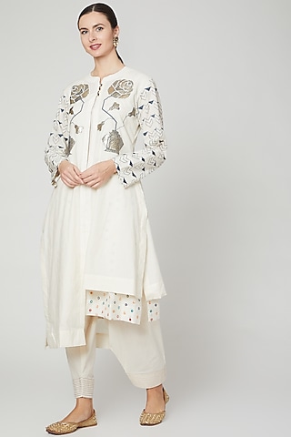 Ivory Embroidered Layered Kurta & Salwar by Mohammad Mazhar