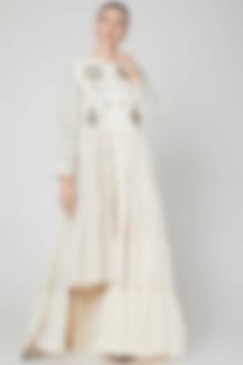 Ivory Embroidered Indo Western Dress by Mohammad Mazhar