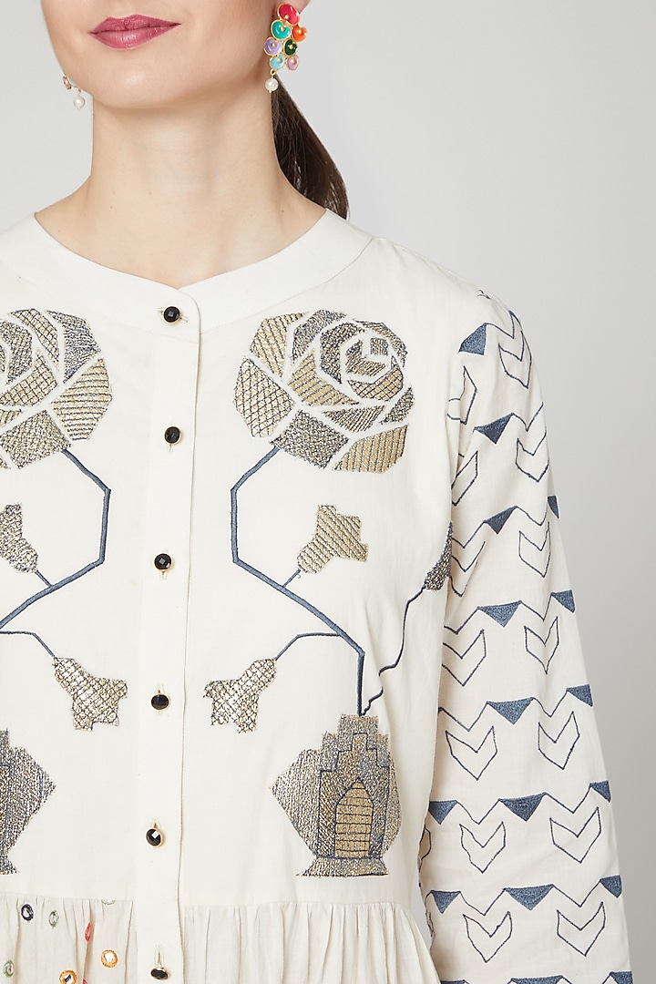 Ivory Embroidered Indo Western Dress by Mohammad Mazhar at Pernia's Pop Up Shop