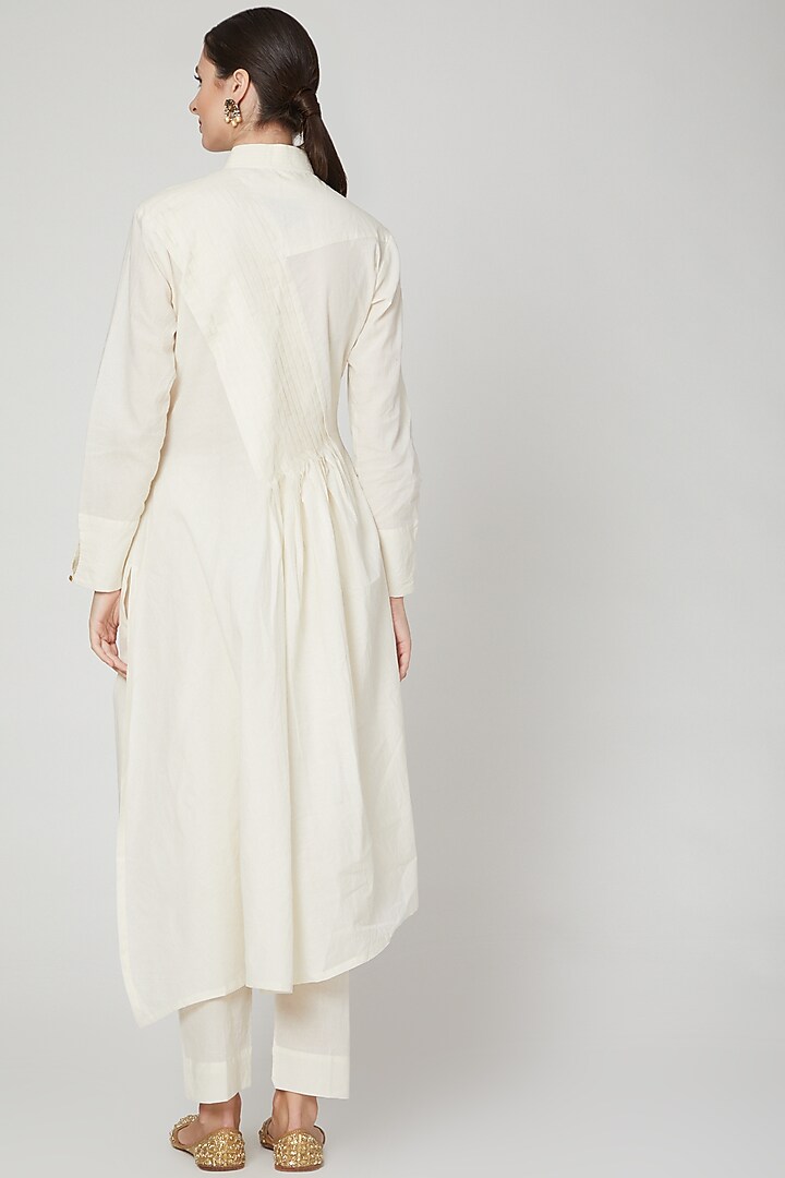 Ivory Embroidered Pleated Kurta & Salwar by Mohammad Mazhar at Pernia's Pop Up Shop