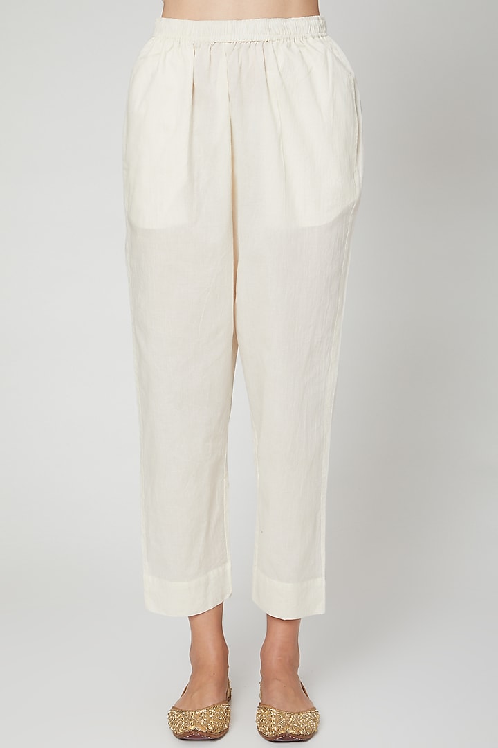 Ivory Embroidered Pleated Kurta & Salwar by Mohammad Mazhar at Pernia's Pop Up Shop