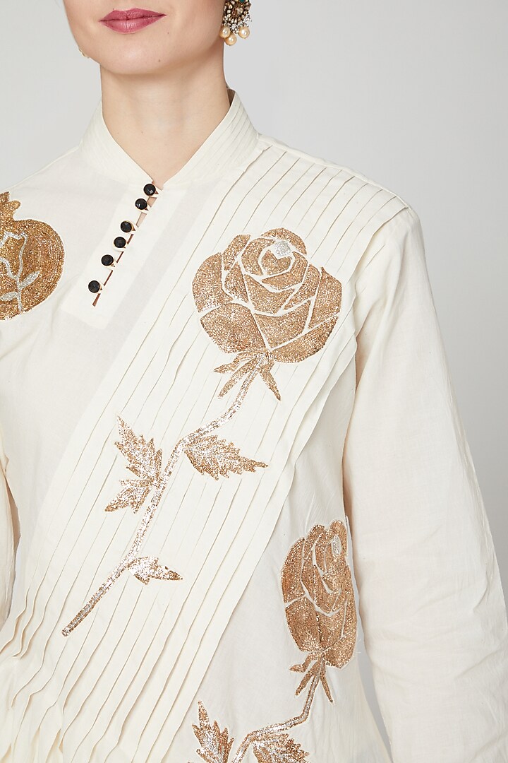 Ivory Embroidered Pleated Kurta & Salwar by Mohammad Mazhar at Pernia's Pop Up Shop