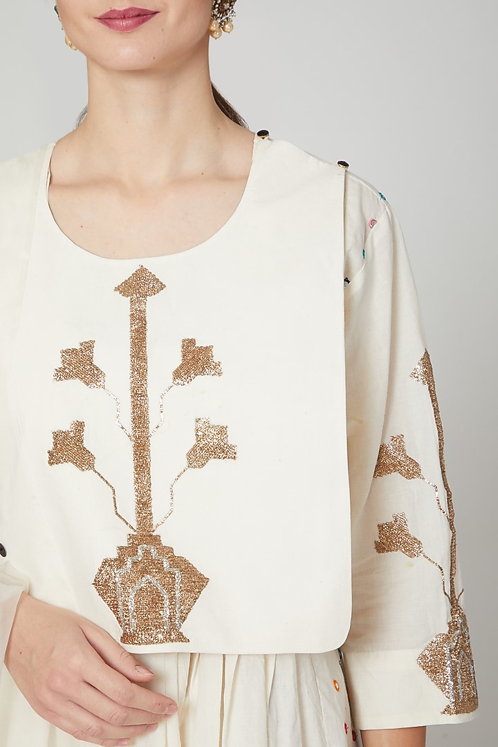 Ivory Embroidered Indo Western Party Wear Anarkali Set by Mohammad Mazhar at Pernia's Pop Up Shop