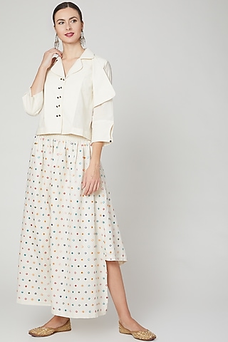 Ivory Embroidered Jacket Set by Mohammad Mazhar