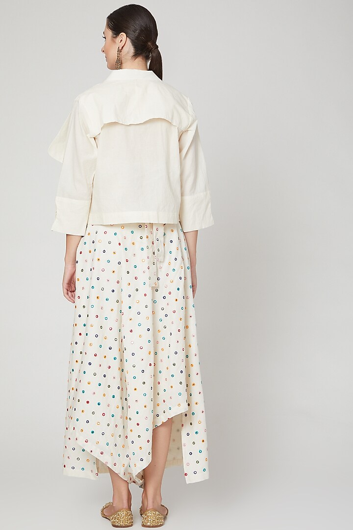 Ivory Embroidered Jacket Set by Mohammad Mazhar at Pernia's Pop Up Shop