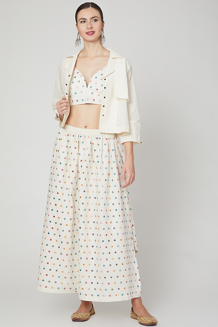 Ivory Embroidered Jacket Set by Mohammad Mazhar at Pernia's Pop Up Shop