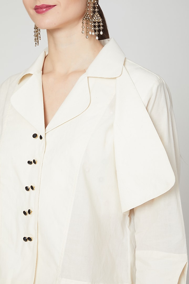 Ivory Embroidered Jacket Set by Mohammad Mazhar at Pernia's Pop Up Shop