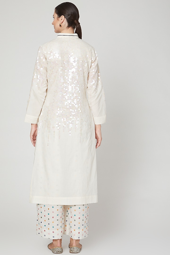 Ivory Cotton Embroidered Kurta & Palazzo Pants by Mohammad Mazhar at Pernia's Pop Up Shop