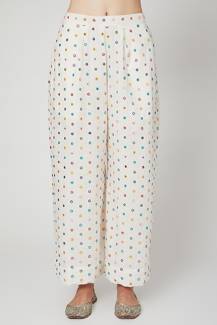 Ivory Cotton Embroidered Kurta & Palazzo Pants by Mohammad Mazhar at Pernia's Pop Up Shop