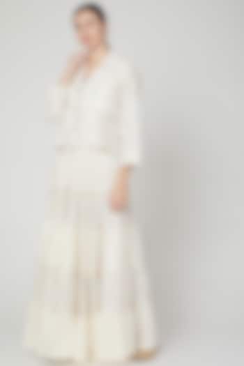 Ivory Embroidered Skirt & Top by Mohammad Mazhar