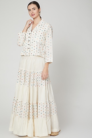 Ivory Embroidered Skirt & Top by Mohammad Mazhar