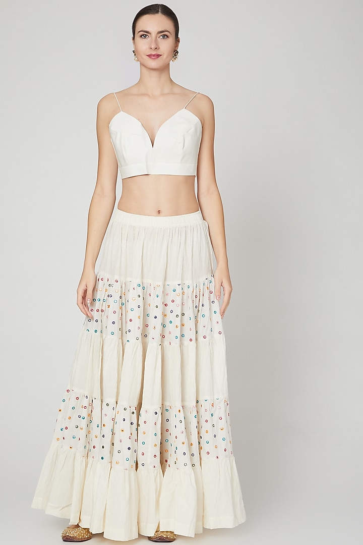 Ivory Embroidered Skirt & Top by Mohammad Mazhar at Pernia's Pop Up Shop