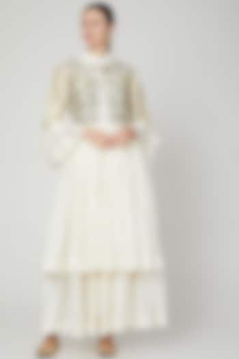 Ivory Embroidered Layered Dress by Mohammad Mazhar