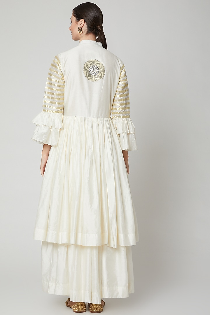 Ivory Embroidered Layered Dress by Mohammad Mazhar at Pernia's Pop Up Shop