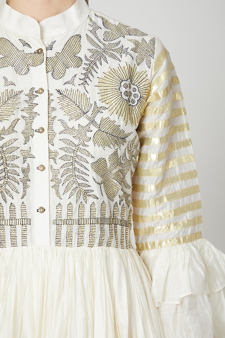 Ivory Embroidered Layered Dress by Mohammad Mazhar at Pernia's Pop Up Shop