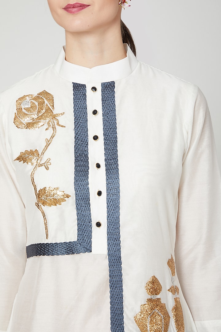 Ivory Embroidered Kurta Dress by Mohammad Mazhar at Pernia's Pop Up Shop