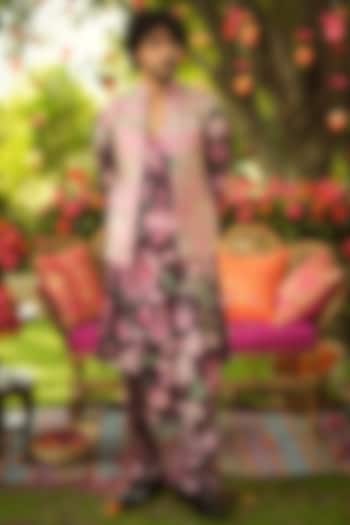 Burgundy Cotton Cambric Bundi Jacket Set by Mahima Mahajan Men at Pernia's Pop Up Shop