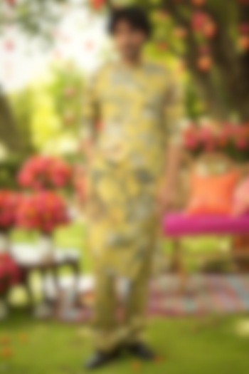 Old Gold Cambric Cotton Kurta Set by Mahima Mahajan Men