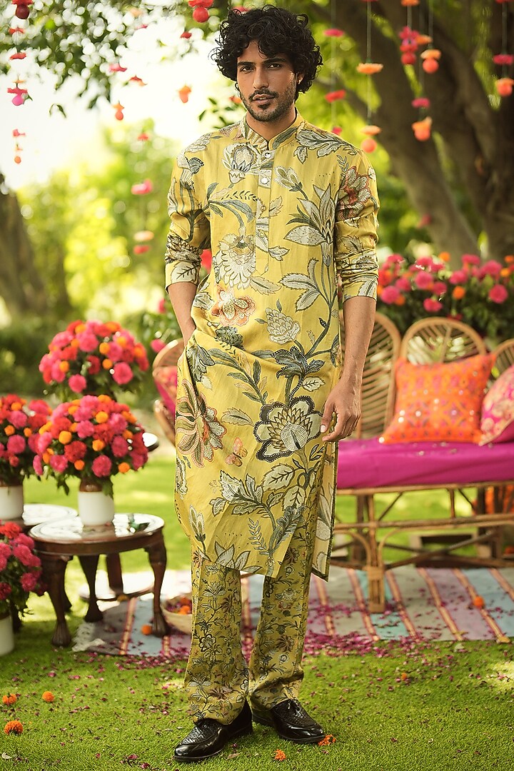 Old Gold Cambric Cotton Kurta Set by Mahima Mahajan Men