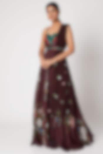 Brown Printed Wedding Anarkali Set by Mahima Mahajan at Pernia's Pop Up Shop