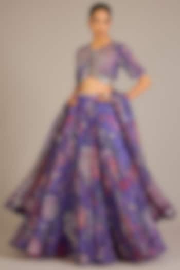 Purple Organza Hand Embroidered Bridal Lehenga Set by Mahima Mahajan at Pernia's Pop Up Shop