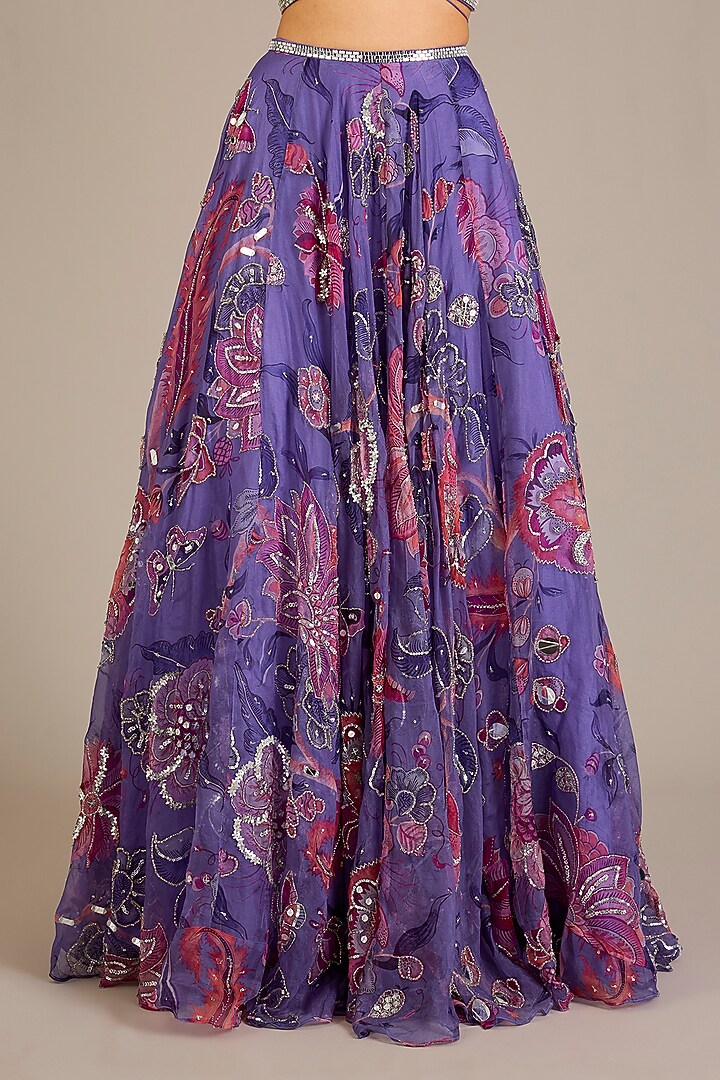 Purple Organza Hand Embroidered Bridal Lehenga Set by Mahima Mahajan at Pernia's Pop Up Shop