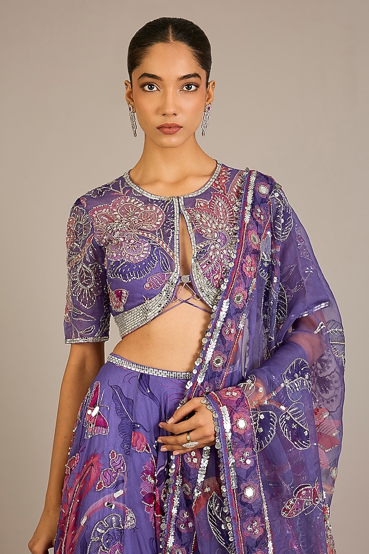 Purple Organza Hand Embroidered Bridal Lehenga Set by Mahima Mahajan at Pernia's Pop Up Shop