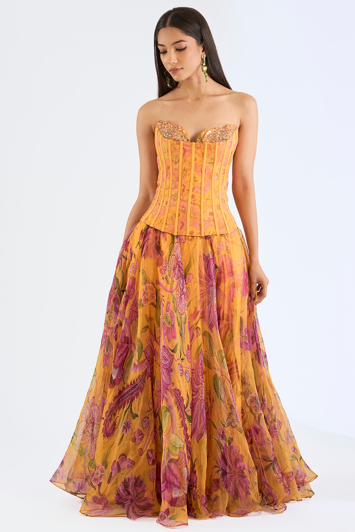 Mustard Yellow Organza Embroidered Corset Gown by Mahima Mahajan at  Pernia's Pop Up Shop 2026