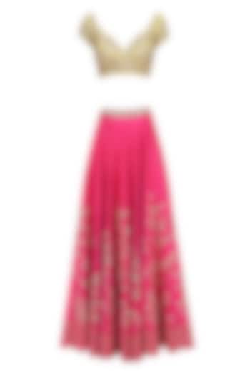 Candy pink amd yellow embellished lehenga set available only at Pernia's Pop Up Shop.