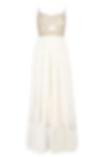 Ivory and gold floral embroidered cutout anarkali suit available only at Pernia's Pop Up Shop.