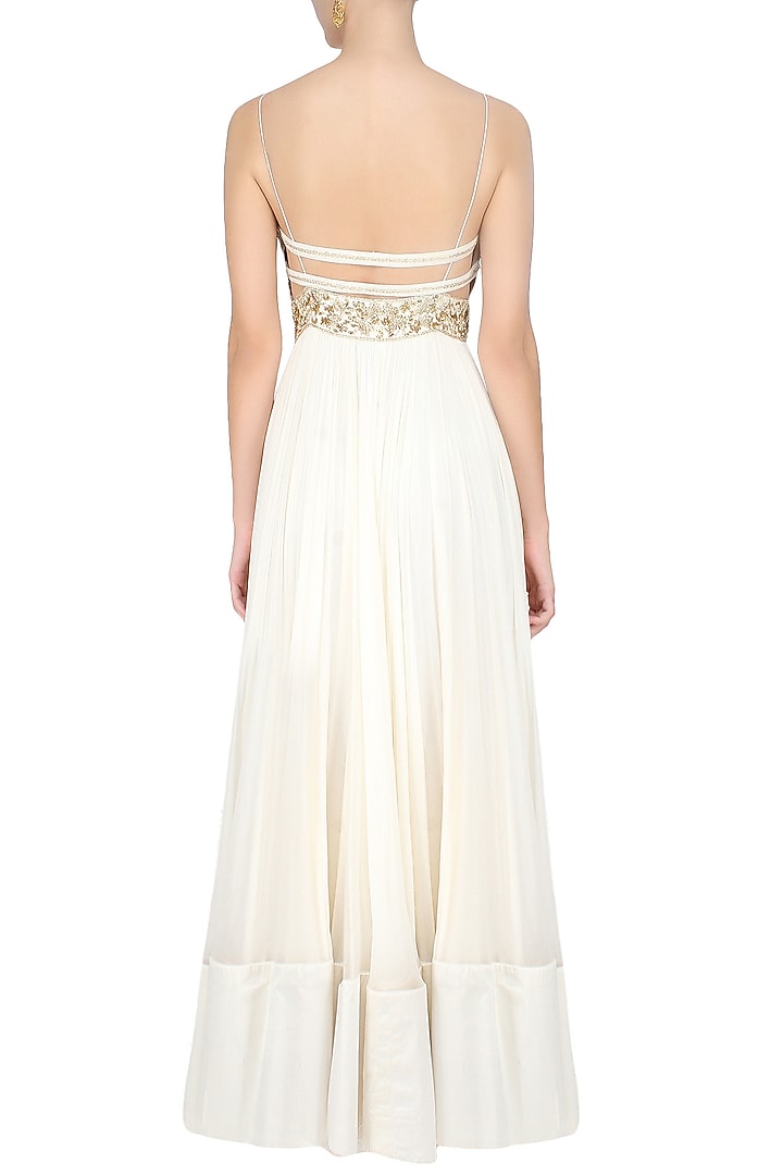 Ivory and gold floral embroidered cutout anarkali suit available only at Pernia's Pop Up Shop.