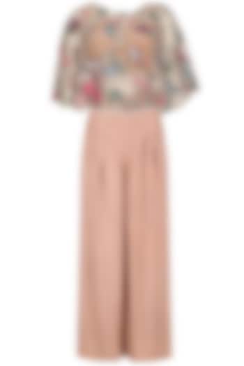 Blush Pink Embroidered Cape, Palazzo Pants and Inner Blouse Set by Mansi Malhotra
