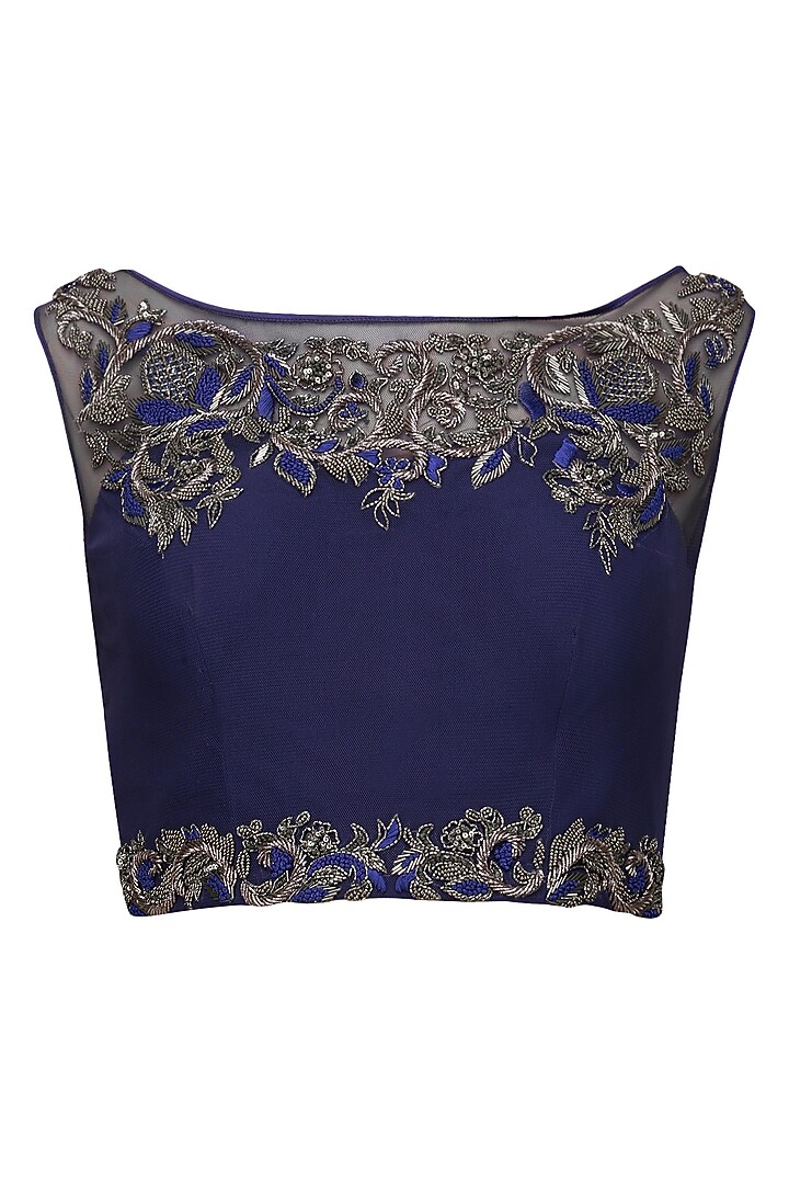 Cobalt blue embroidery drape saree with blouse available only at Pernia's Pop Up Shop.