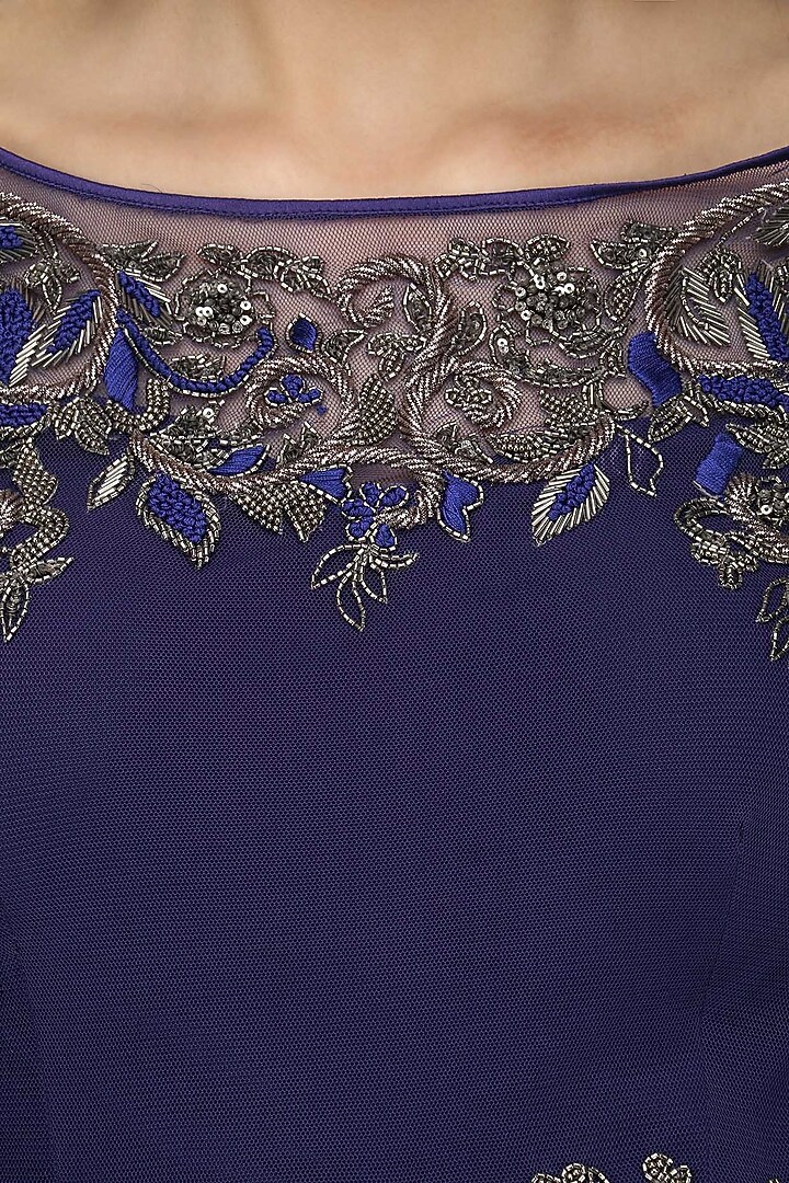 Cobalt blue embroidery drape saree with blouse available only at Pernia's Pop Up Shop.