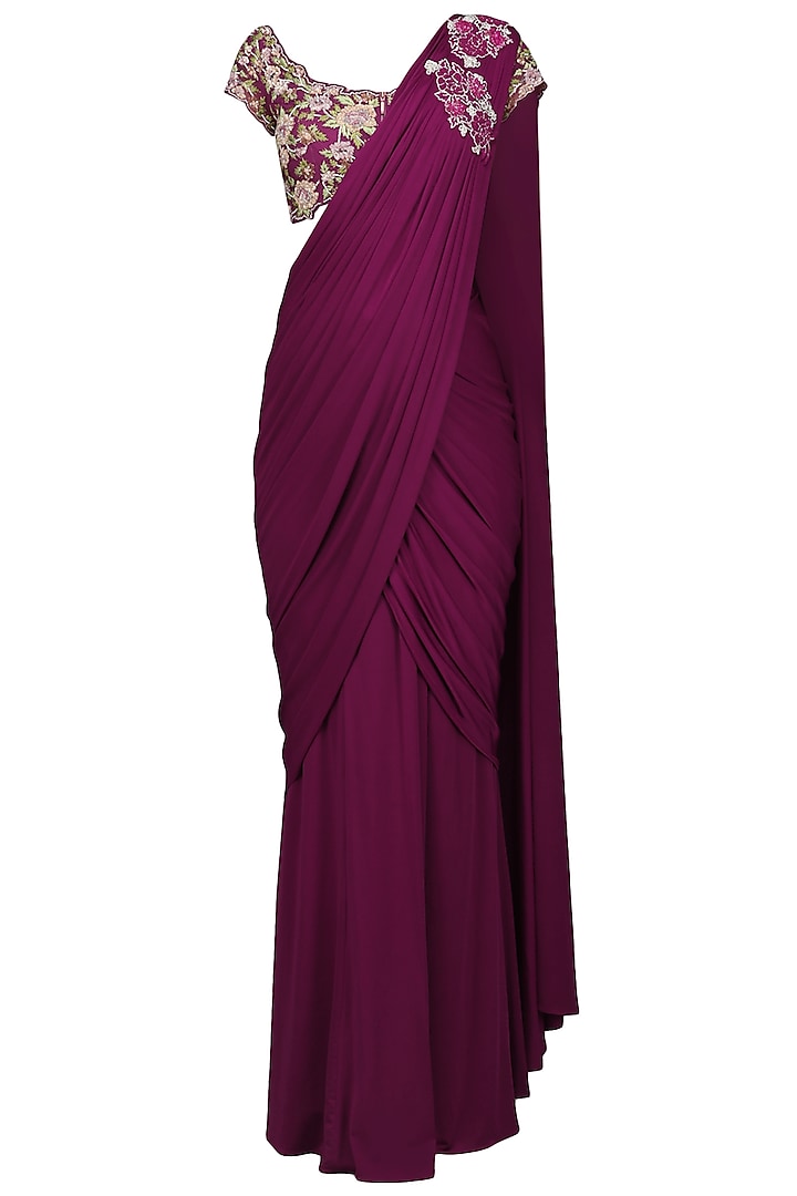 Violet Embroiderd Drape Saree with Blouse by Mansi Malhotra