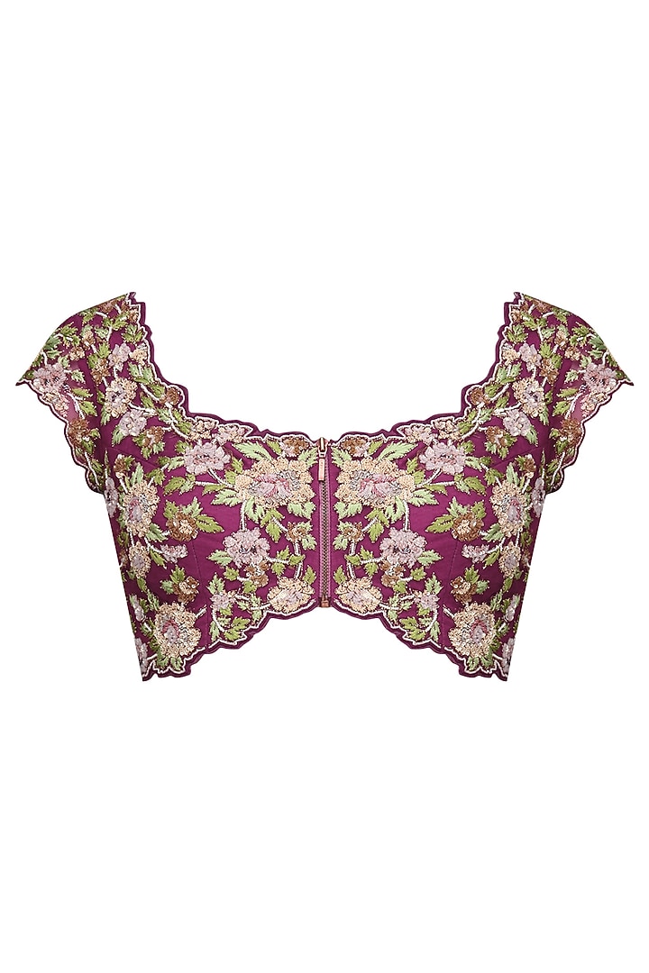 Violet embroiderd drape saree with blouse available only at Pernia's Pop Up Shop.