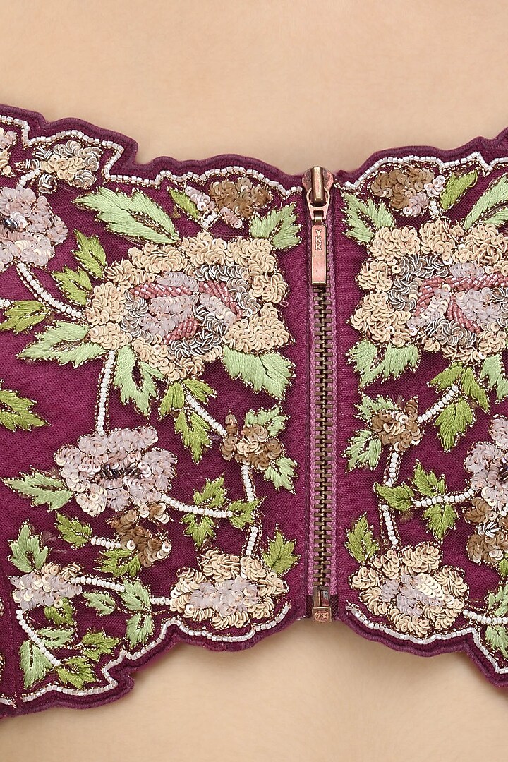 Violet embroiderd drape saree with blouse available only at Pernia's Pop Up Shop.