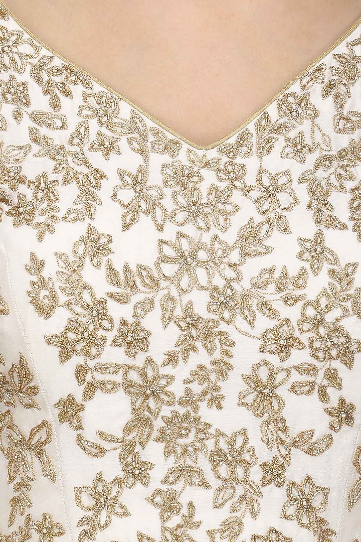 Ivory thread and beads work anarkali set available only at Pernia's Pop Up Shop.