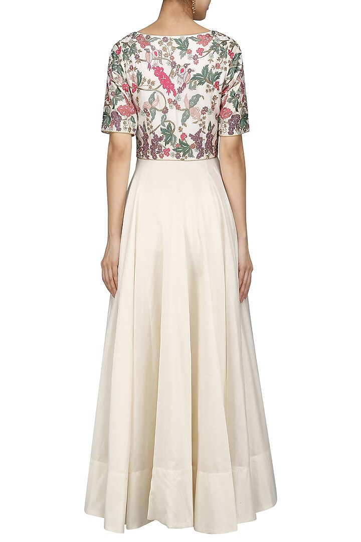 Ivory beads and multicolor thread work anarkali set available only at Pernia's Pop Up Shop.