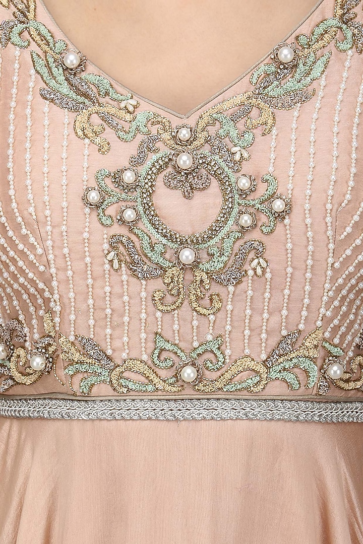 Nude pink embroidered anarkali set available only at Pernia's Pop Up Shop.