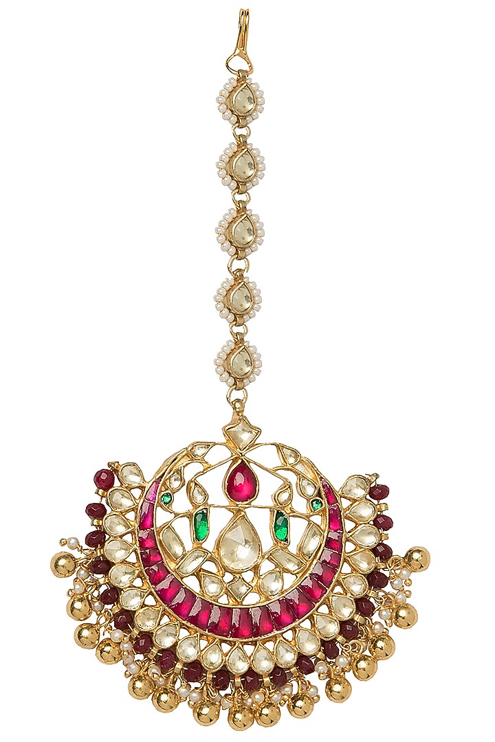 Gold plated kundan maang tikka available only at Pernia's Pop Up Shop.