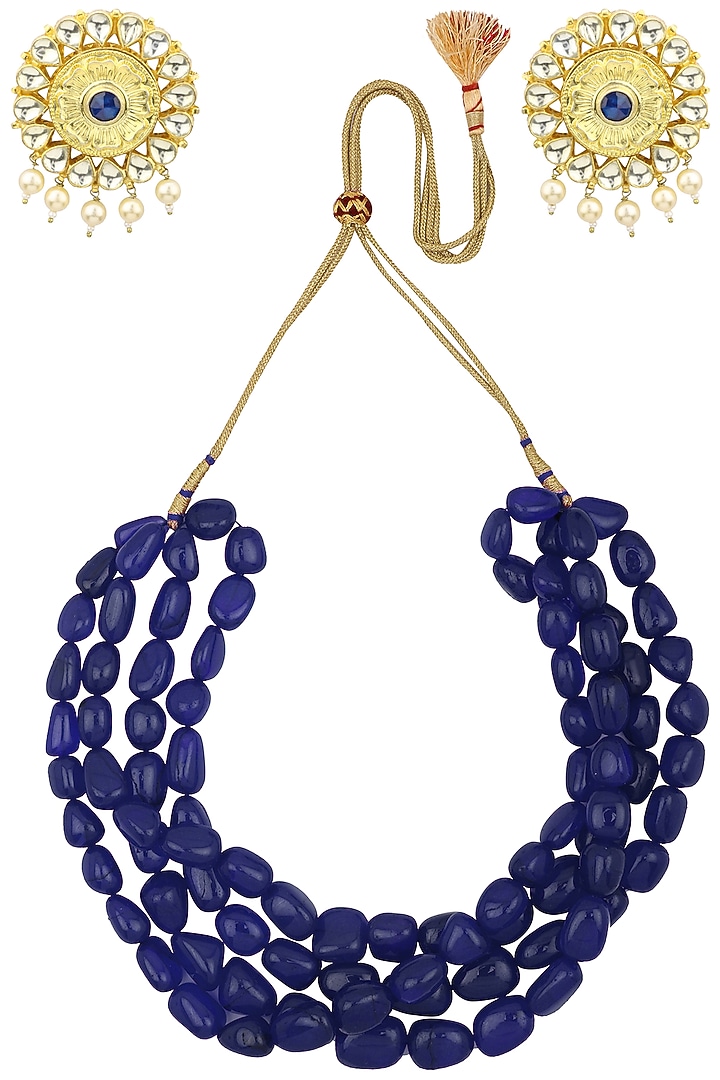 Semi precious navy blue stones necklace set available only at Pernia's Pop Up Shop.