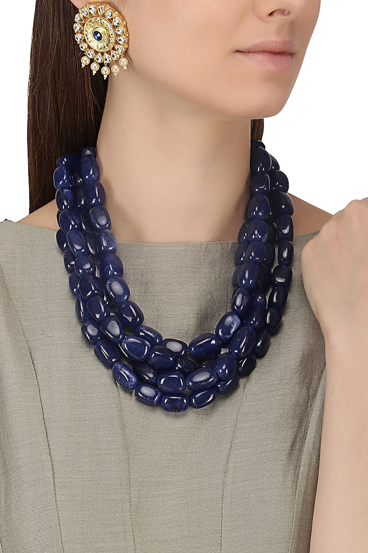 Semi precious navy blue stones necklace set available only at Pernia's Pop Up Shop.