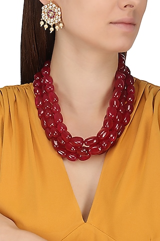Semi Precious Red Stones Necklace Set by Moh-Maya by Disha Khatri