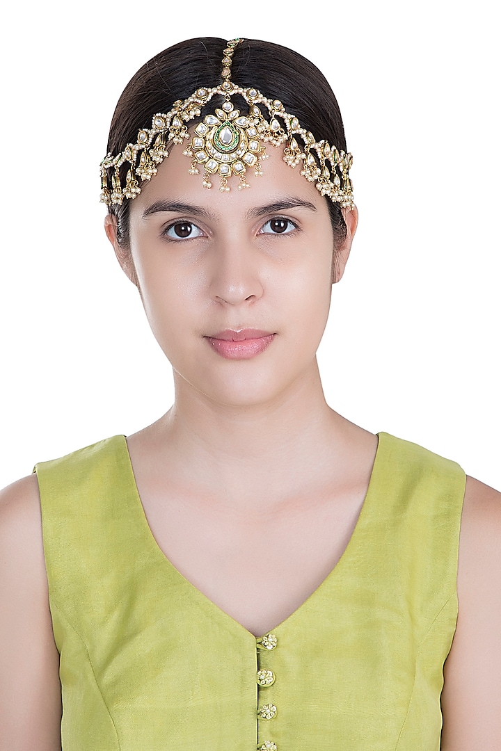 Gold Plated Kundan Mathapatti by Moh-Maya by Disha Khatri at Pernia's Pop Up Shop