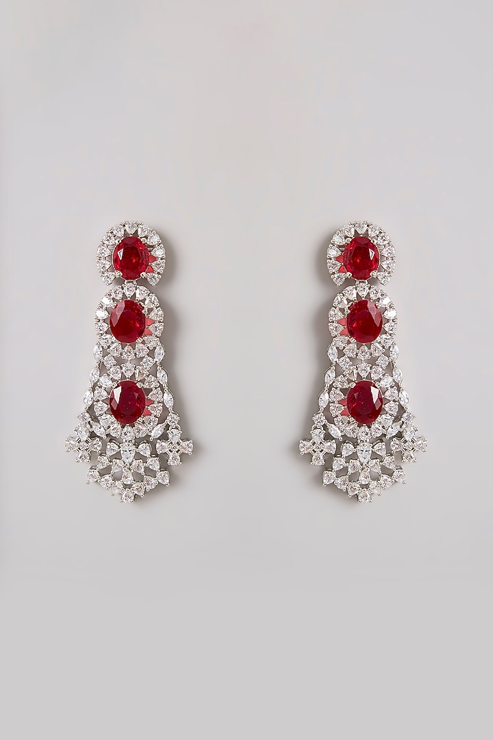 Silver Finish Zircon & Ruby Stone Long Necklace Set by Moh-Maya by Disha Khatri at Pernia's Pop Up Shop